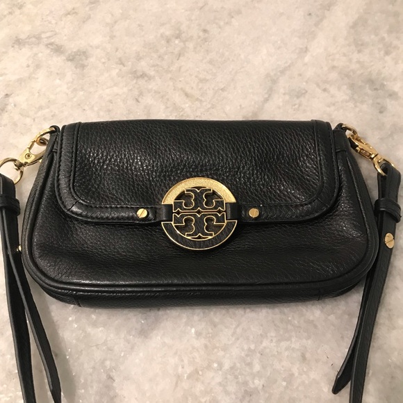 Tory Burch Black Crossbody Bag Womens Pebbled Leather Gold Luxury Designer - Picture 3 of 10